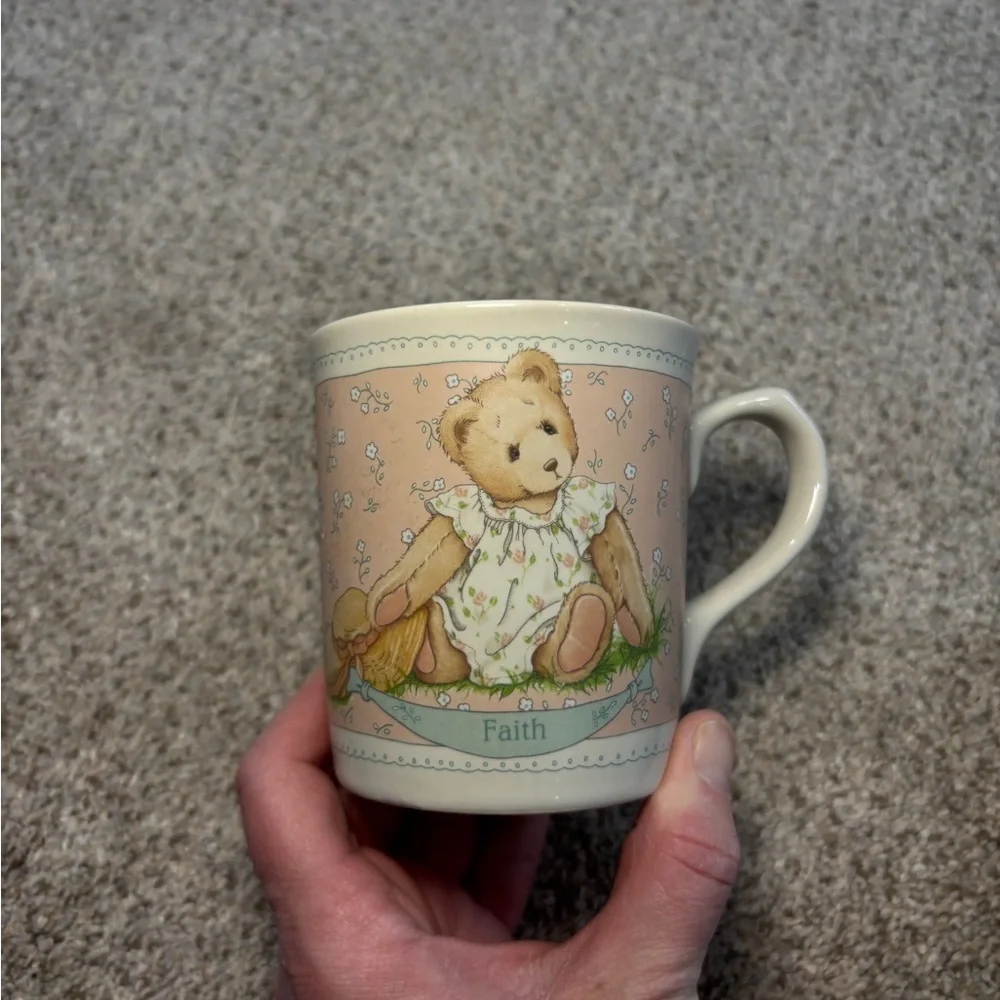 Vintage 1994 Priscilla Hillman Mugs ~ Teddy Bears ~ Love-Faith-Charity Set of 3